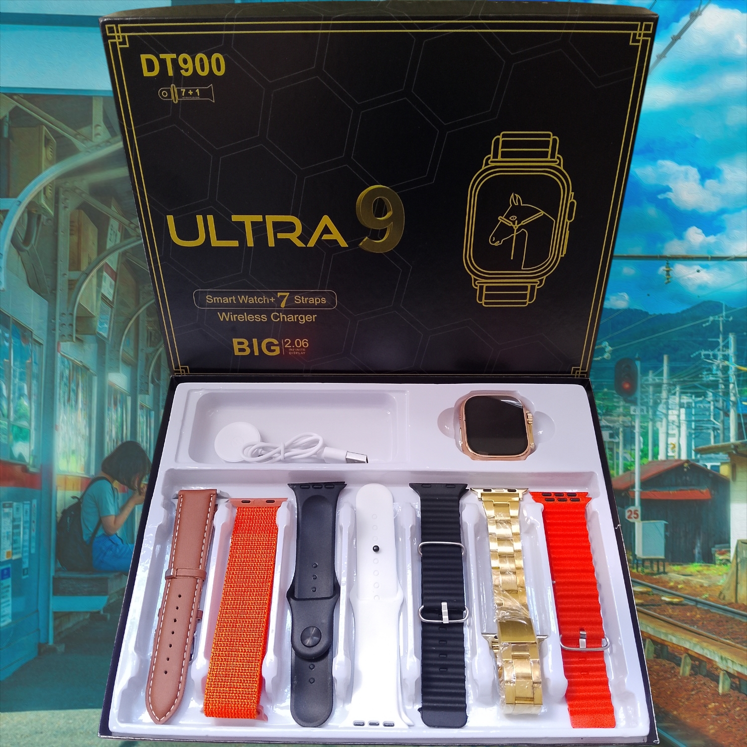 DT900 Ultra - গোল্ডেন ঘড়ি, ৭ জোড়া বেল্ট